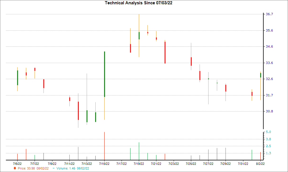 1-month candlestick chart for RCKY