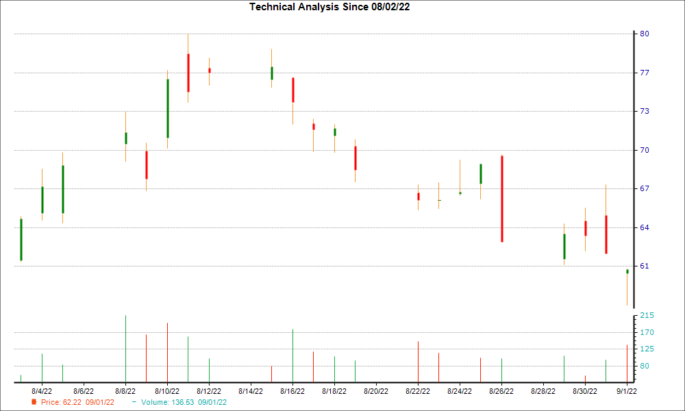 1-month candlestick chart for WIX